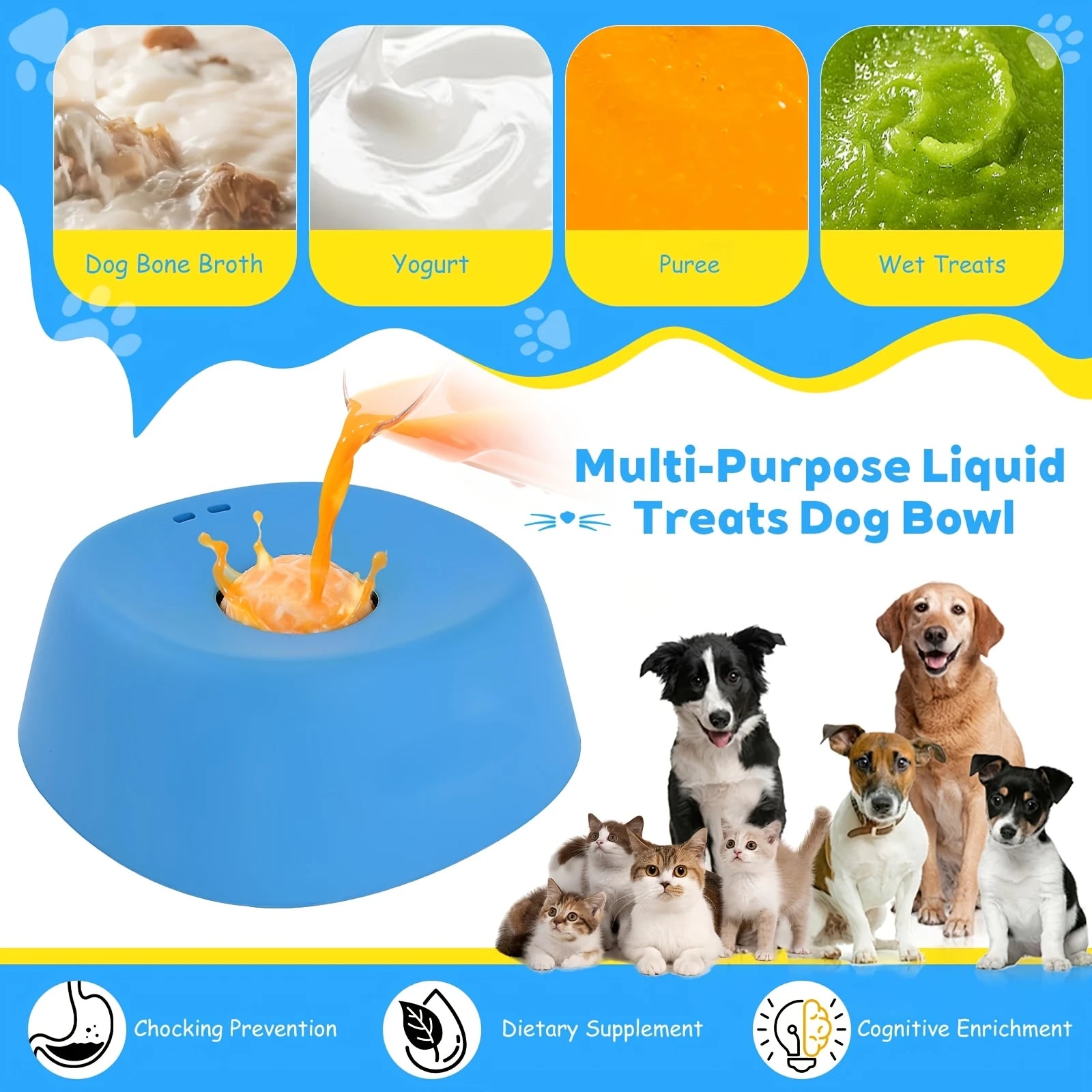 Liquid Slow Dog Bowls Anti-Slip Ball-Shaped Bone Soup Dog Licking Bowl Licking Bowl for Healthy Eating Non-Slip and Anti-Chokin